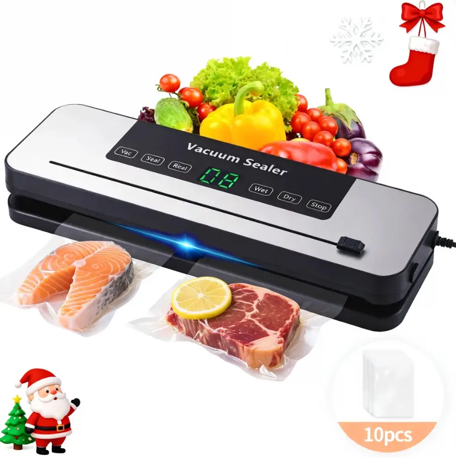 5-in-1 Versatile Household Vacuum Sealer Machine - 65Kpa Suction, 1-Touch Vacuum Sealing, Built-In Cutter, 10 Bags Included, 120V, Suitable for Dry/Moist Foods, Home Use, Gift-Worthy for Home Users