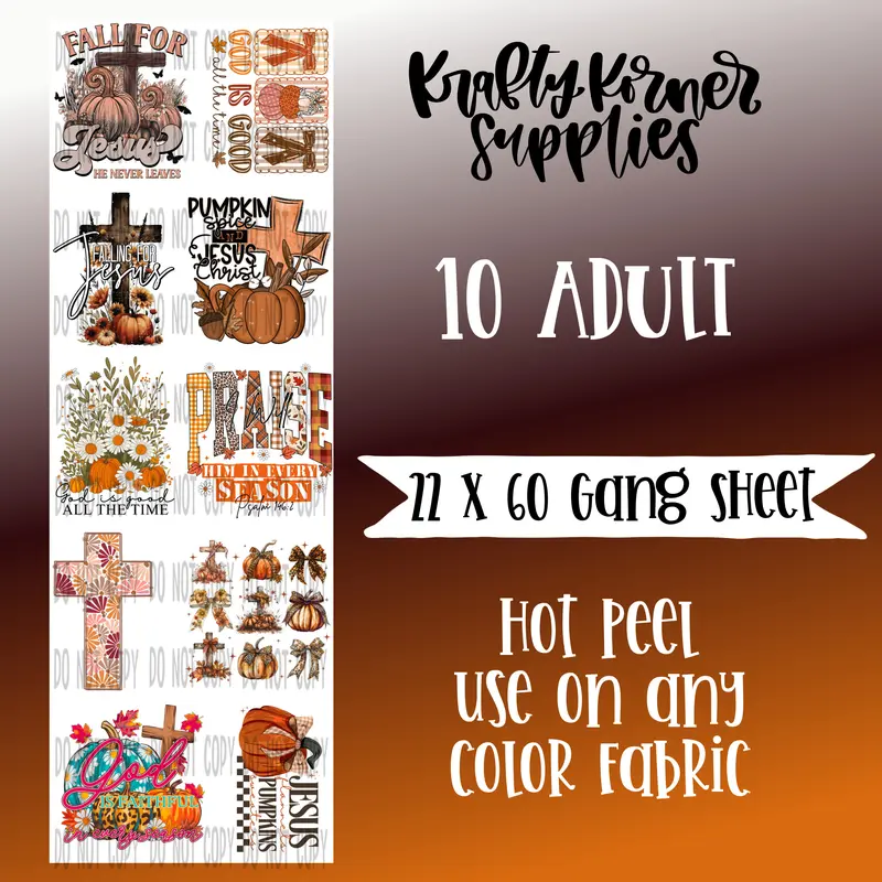 Fall Faith DTF Transfer Gang Sheet, 22x60 (22 x 60) Size DTF Transfers, Hot Peel, No Extra Tools Needed, Can Go on Any Fabric, Office Stationery for Computers & Office Equipment