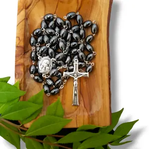 Hematite Stone Rosary with Jerusalem Soil from the Holy Land