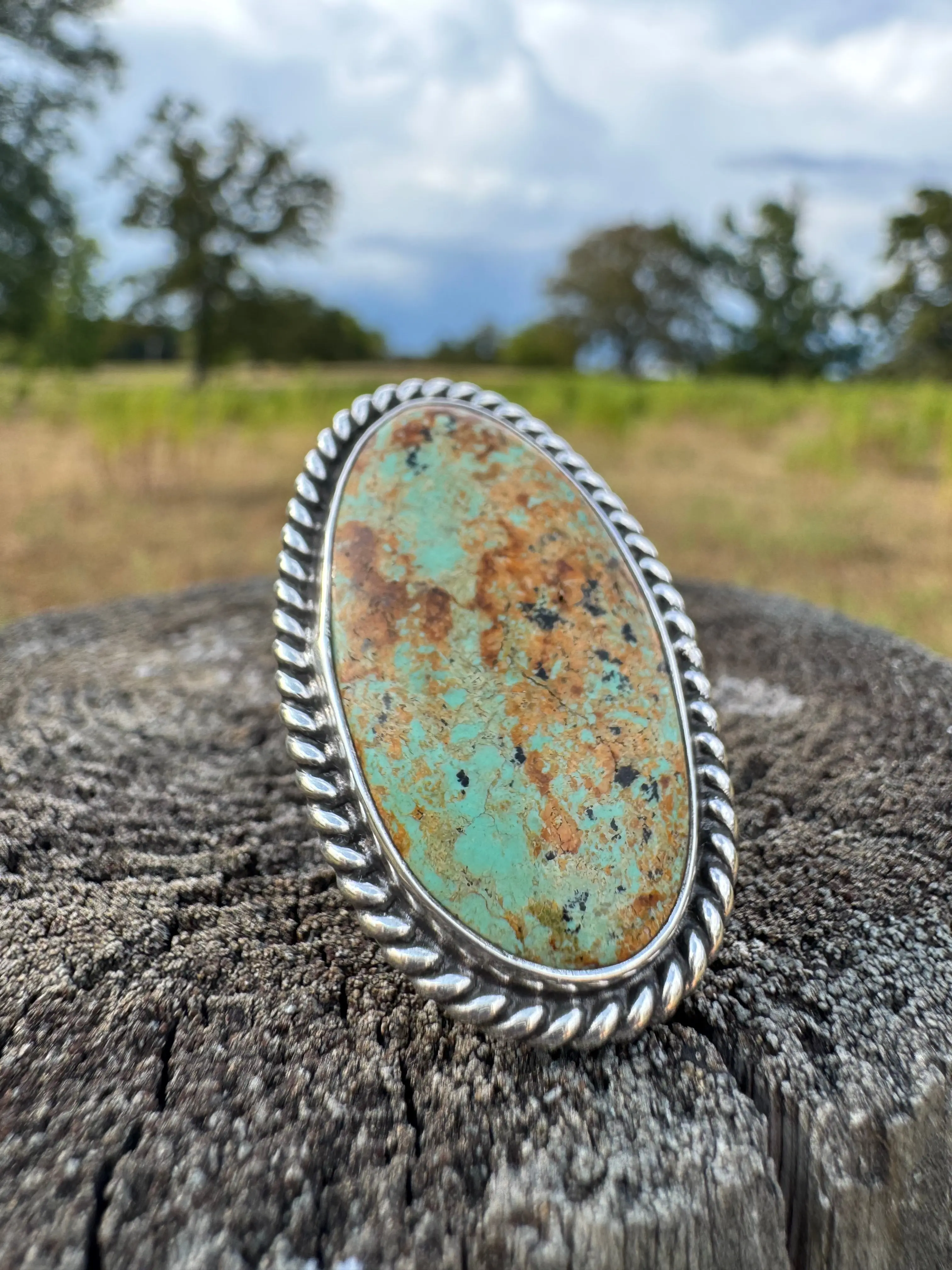 Speckled Tyrone Turquoise Statement Ring size 8