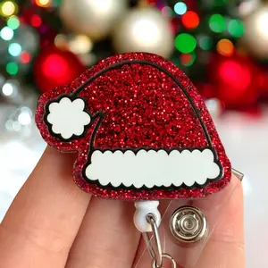 Glitter My Badge Christmas santa hat badge reel for nurse and hospital workers. Badge clip Badge pull - Retractable swivel clip with a 360 rotation. Great gift for coworker.