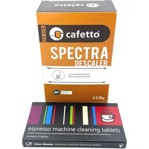 Cino Cleano Espresso Machine Cleaning and Descaling Bundle of 8 Tablets and Box of 4 Spectra Sachets for all Breville Machines