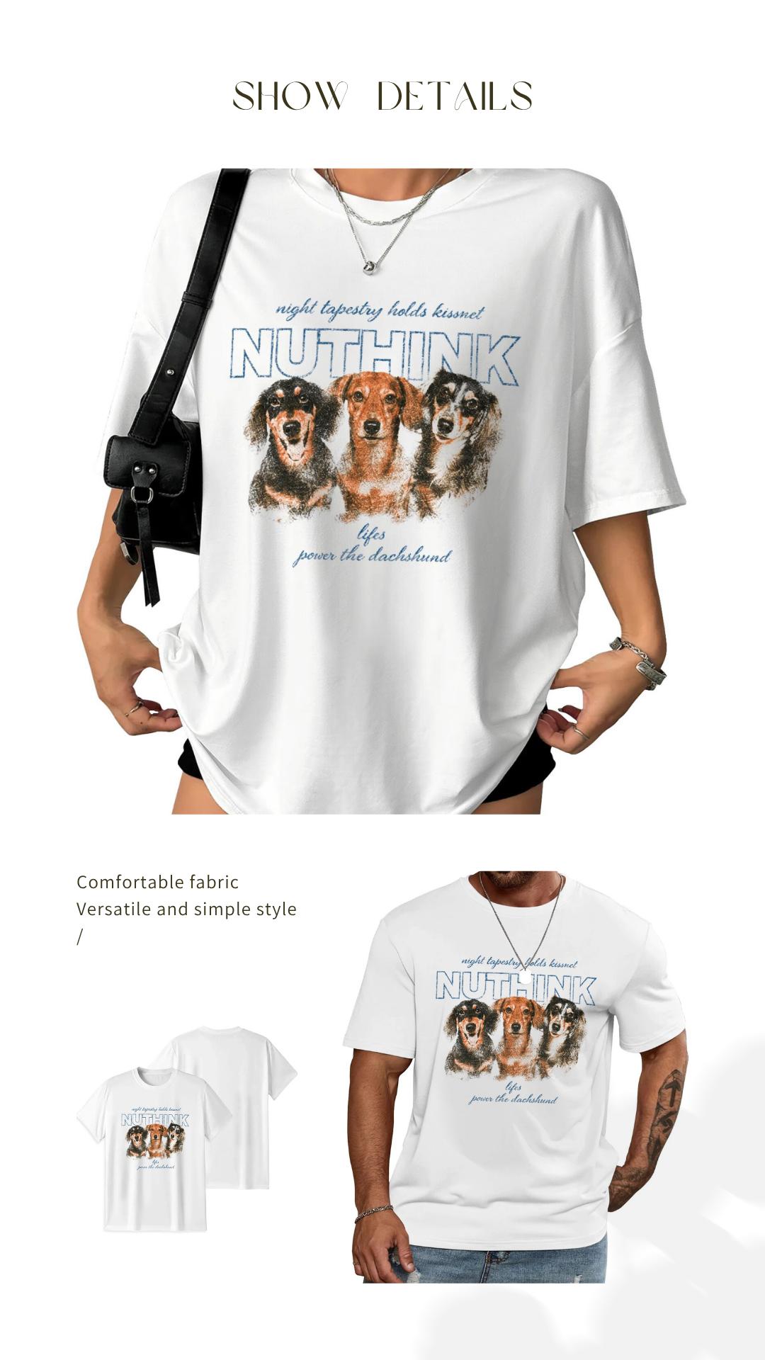 Women's Dachshund Graphic Print T-Shirt - Retro Screen, Cotton Blend Shirt, Vintage Dog Lover Casual Tee