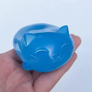Maltose Filled Cat Squishy Stress Ball Cute Soft Sensory Fidget Toy Slow Rising Stress Relief Toy for Relaxation - Blue, Purple, Pink, Green