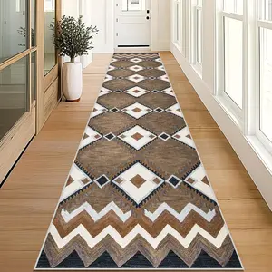 Geometric Pattern Boho Runner Rug, 1 Count Non-slip Washable Floor Mat, Decorative Carpet for Home Living Room Bedroom Kitchen, Boho Area Rug