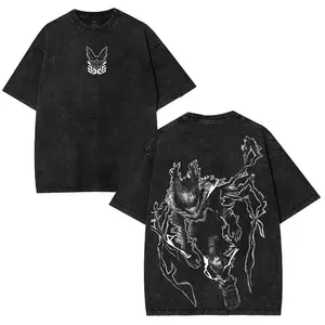 Limited Deku Dark My Hero Academia Anime Vintage Oversized Wash Tee Unisex Heavyweight Cotton T-shirt Top Tshirt Tropical Menswear Black Streetwear Gamis Clothes casual streetwear graphic tee