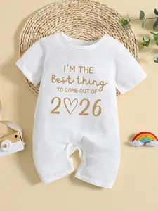 Newborn Baby Onesie Short Sleeve Letter Print Romper Baby Clothing, Unisex Infant for Boys & Girls, Cute Crawling Clothes for Babies