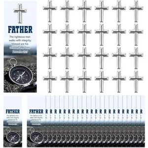 Kigeli 24 Sets Religious Father's Gifts Cross Lapel Pin with Bookmarks Bulk Christian Cross Pins Christian Gift for Father's Day Men Dad Pastor Husband Church Supplies