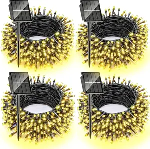 4 Pack Solar Christmas Lights Outdoor, 10M Total 400LED Solar String Lights for Outside, 8 Modes IP65 Waterproof Christmas Tree Lights for Party Garden Christmas Decoration, Warm White