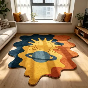 Soft Irregular Sun & Planet Shaped Area Rug, Decorative Area Rug, Geometric Area Rug, Geometric Pattern Rug, Non-Slip Short Plush Washable Floor Mat, Boho Celestial Carpet for Bedroom Bedside Balcony Home Decoration