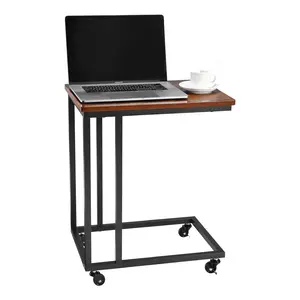 VEVOR C Table, C Shaped Sofa Side Table with Metal Frame Rolling Casters, Portable C Shaped End Stand for Living Room Bedroom Office, 19.69 x 13.78 x 23.82 inches Laptop Side Tables, Brown and BlackSummervibes