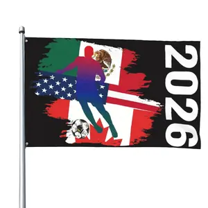 2026 North America Soccer Tournament Flag - Tri-Country United Fans Premium Watch Party Banner, Fade-Resistant Heavy-Duty Polyester Indoor-Outdoor Sports Flag with Brass Grommets (2x3/3x5/4x6/5x8 FT)