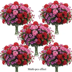5pcs Spring Summer Artificial Geranium Flowers, Violet Color, Durable Plastic, Indoor Outdoor Decor, Wedding Garden Courtyard Balcony