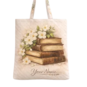 Personalized Floral Book Quilted Tote Bag - Custom Name Literary Everyday Tote Bag for Daily Use