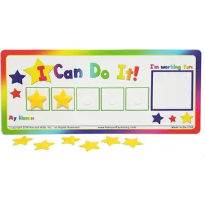 I Can Do It! Token Board. Colorful  Rewards Chart with Positive-Reinforcement Stars and Customizable Goal Box.  for Ages 3-10. Measures 5-Inches by 11-Inches