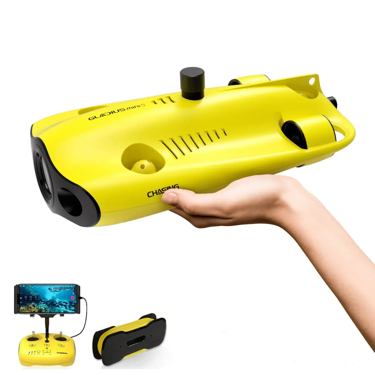 A-Sonic XS-73585 Portable Lightweight Mini Submarine Drone - 4K Plus EIS Image Stabilization Camera, Video Capability, Depth Sensor, Real-Time Depth & Temperature Data Viewing, Direct-Connect Remote Controller, 330 ft. Dive Capability