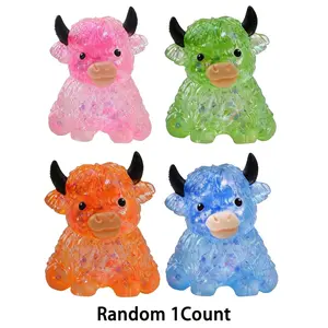 Glitter Highland Cow Squishie Fidget Toy, Soft Sensory Stress Relief Ball, Cute Animal Squeeze Toy for Adults, Anxiety Calmer, Easter Gift