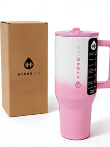 HydroJug 32oz Water Bottle | Pink Gradient | Insulated Stainless Steel Tumbler with Handle & Time Marker Drinkware Flasks Mug Bottled Portable Lid Sturdy Handy