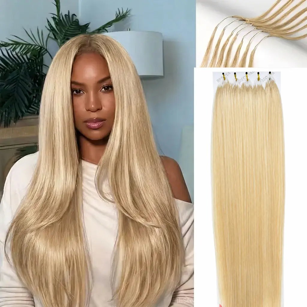 【Big Deal】Women's 613 Blonde Silky Straight Premium Authentic 100% Human Hair Crochet Extensions, Pre-looped Miracle Knots Glueless Invisible Human Hair Hairpieces, 100g/Pack White Smoke Test Ready-to-Wear