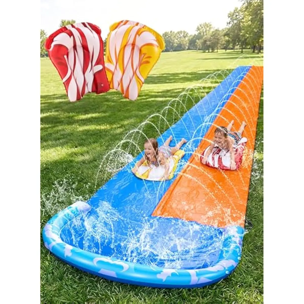 JOYIN 22.5ft Water Slides and 2 Bodyboards, Lawn Water Slide Summer Slip Waterslides Water Toy with Build in Sprinkler for Backyard Outdoor Water Fun for KidsDealsForYouDays