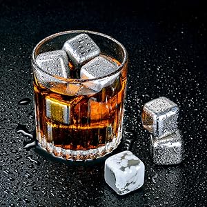 6/8 pcs Stainless Steel Ice Cubes for Drinks, Reusable Stainless Wine Ice Tong for Whiskey, Vodka, Soda, Wine, Beverage Juice Father's Gifts