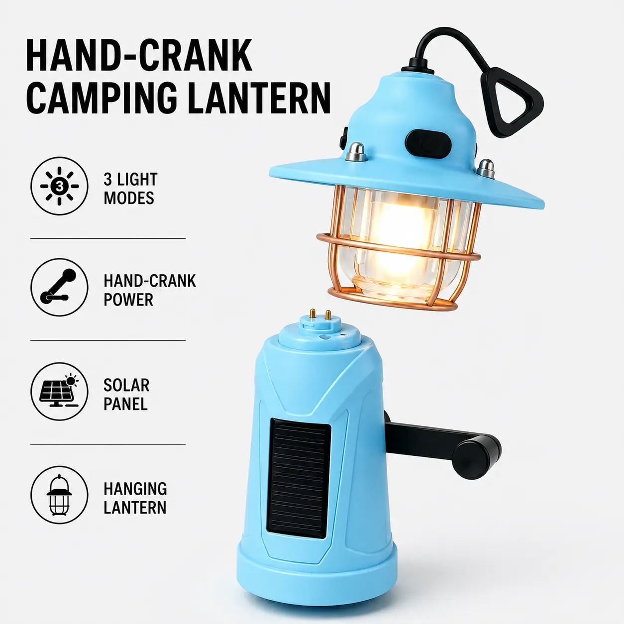 Rechargeable Solar & Hand Crank Outdoor Camping Lantern - Portable Rechargeable LED Emergency Light & Flashlight, Essential Outdoor Gear for Storms and Hiking