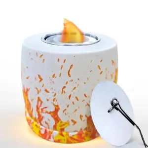 Round Concrete Tabletop Alcohol Fire Pit ethanol bowl bright for indoor and outdoor luxury date, dinner, decor, pen holder