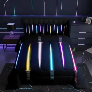 Boys Colorful Lightsaber Comforter Set,Kids Lightsaber Decor All Season Bedding Set,Teens Colorful Neon Comforter,Children Modern Cool Decor Quilt Set,Bedroom Collection
