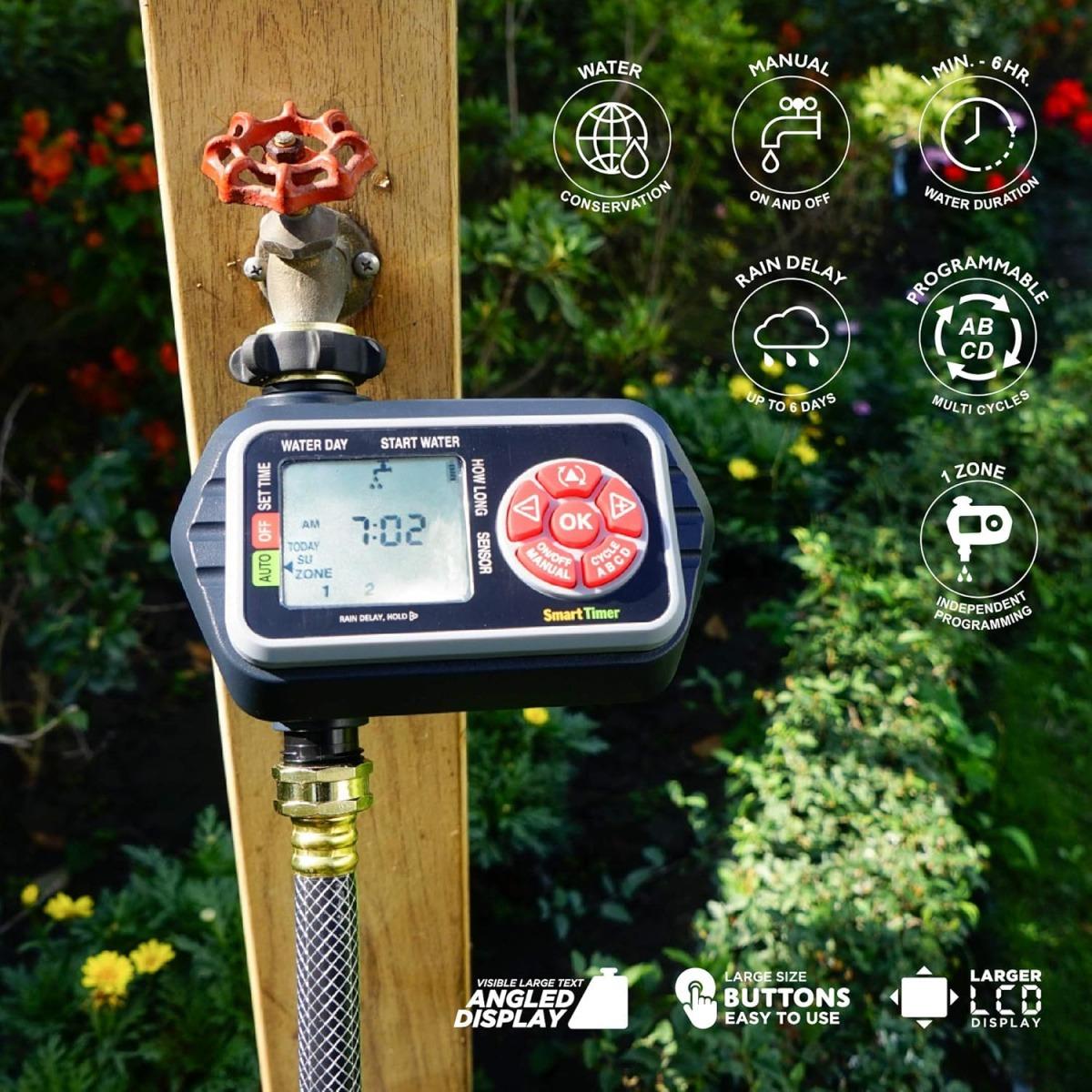 Digital Water Timer with LCD Display 1-Zone Programmable Manual Watering Rain Delay Moisture Sensor Compatible Eden 93411 Sprinkler System Timer for Garden Lawn Plant Watering