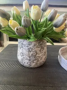 Rustic Tuscan Ceramic Planter Pot 7" – Vintage Scroll Design Indoor Plant