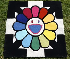 Handmade Rug Takshi Murakami*Off White 39″ x 39″