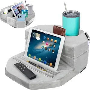TabCouchCaddy Octagonal Couch Cup Holder TBed, Couch Caddy, Sofa, RV & Car - Holds Drinks, Snacks, Remotes, Phones, Kindle, Tablet | Bed Cup Holder (Grey)