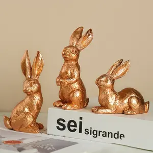 3pcs Easter Plush Bunny Figurines Set, Rabbit Desktop Decor, Garden Decoration, Realistic Moss Cute Easter Bunny Table Ornament