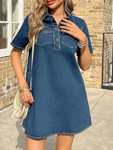 Imily Bela Women's Short Sleeve Denim Dress Button Down Collared Loose Fit Summer Casual Jean Shirt Mini Dresses - TikTok Shop Imily Bela Women's Short Sleeve Denim Dress Button Down Collared Loose Fit Summer Casual Jean Shirt Mini Dresses - TikTok Shop