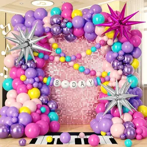 148PCS Pink & Purple Balloon Arch Kit Disco Theme with Star Foil Balloons for Music Fan Party