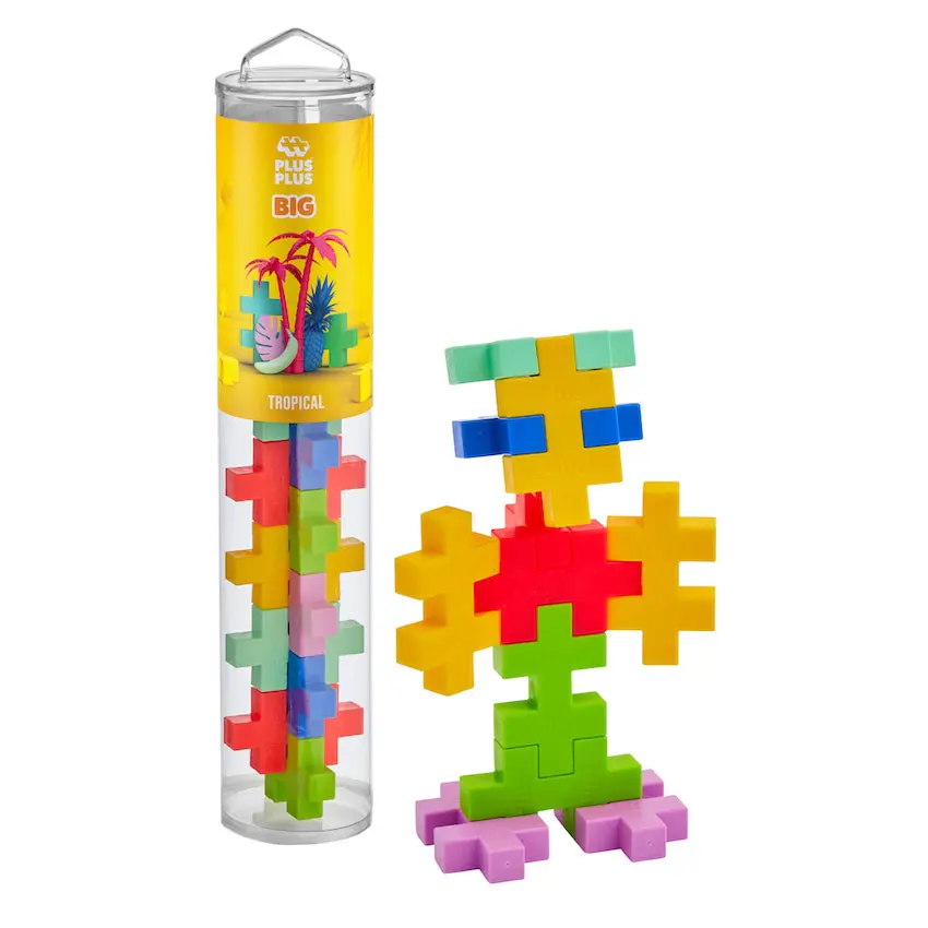 Plus-Plus USA BIG 15 pc Tube Interlocking Stacking Blocks - Tropical Beginner 3-Dimensional Creative Play Set for Kids, BPA-Free & Phthalate-Free Toys & Hobbies Puzzle, Interlocking Blocks, Three-Dimensional