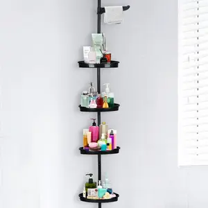 Summervibes Flash sale home items 4-Tier Adjustable Rustproof Corner Shower Caddy Tension Pole - No-Drill Bathroom Organizer Shelf for Bathtub, Shampoo & Accessories, Standing Rack - White or Black