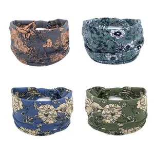 4 Pack Wide Boho Headbands for Women Fashion Knotted Headband Yoga Workout African Head Wrap summerwins