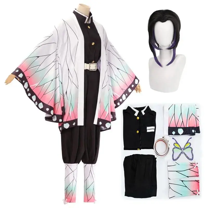 Kochou Shinobu Anime Kimetsu No Yaiba Cosplay Costume Kimono Kochou Shinobu Suit Uniforms Costumes Wig Child Adult Party Gift
