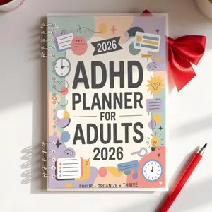 2026 ADHD Planner for Adults, A5 Size, Lined Pages, Colorful Whimsical Design, Focus Organize Thrive, Ideal for Daily Planning, Boost Productivity, Premium Paper, Trendy Adult Planner