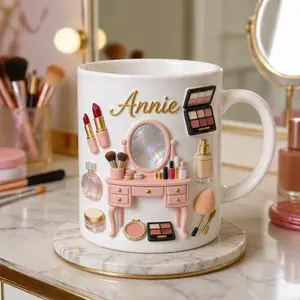 Personalized Makeup Mug Custom Name Cosmetic Coffee Mug 2D Printed 3D Effect Ceramic Cup for Beauty Lover Women Makeup Artist Vanity Gift Birthday Mother’s Day Gift Idea Coffee mugs, ceramic mugs, custom mugs, personalized mugs, printed mugs, gift mugs