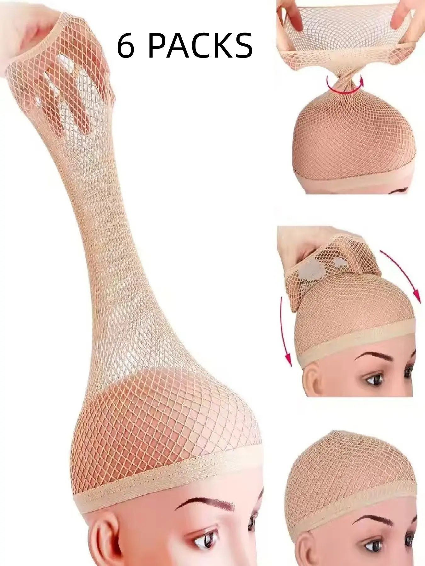 Breathable Elastic Mesh Wig Cap, Anti-Slip Nylon Inner Liner, Durable Comfort for Long Wigs, Fit, Role Play and Daily Wear, Unisex, 6 Pack