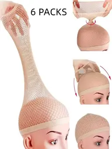 Breathable Elastic Mesh Wig Cap, Anti-Slip Nylon Inner Liner, Durable Comfort for Long Wigs, Role Play and Daily Wear, Unisex, 6 Pack