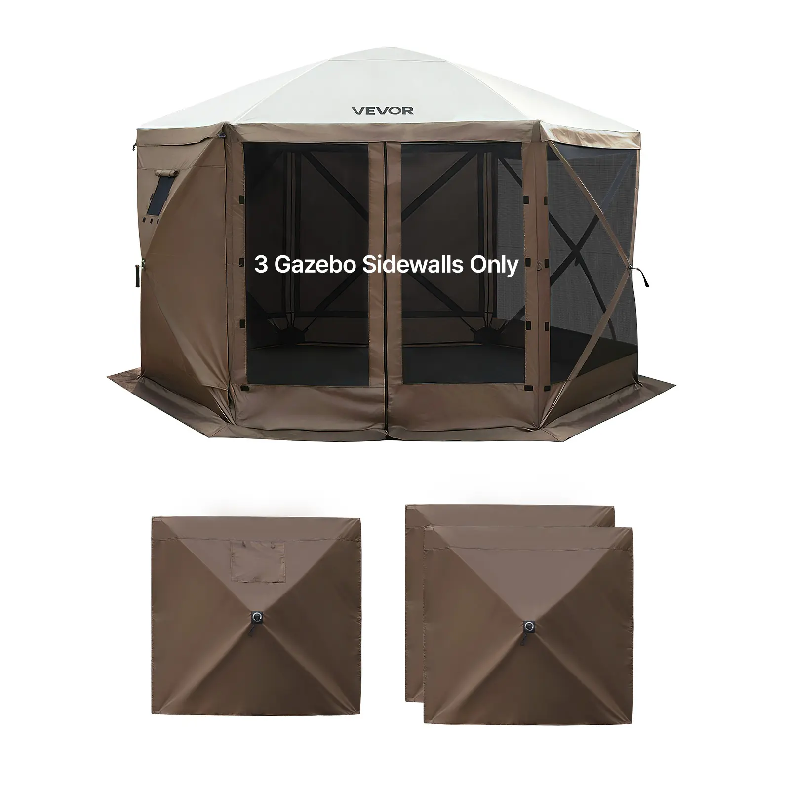 【SummerFinds】VEVOR Canopy Sidewalls, 5.67 x 4.85 ft, Canopy Tent Walls with Waterproof and Sunlight Protection Layer, One-Sided Window Design, Fit for Outdoor Event Tents, Vendor Booths (3 Sidewalls Only, Brown)