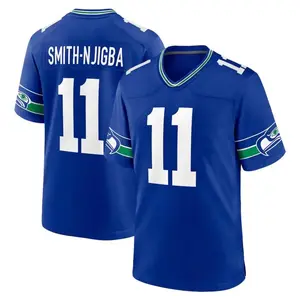 Men's Smith-Njigba Royal Throwback Player Game Jersey Full Logo New 2025 America Football Jersey for Fans Team Outfits Gift for Him Lightweight Soft Polyester Mesh Fabric
