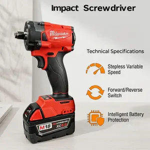Milwaukee M18 1/2" 300N.m Cordless Compact Lightweight Impact Wrench - Torque Wrench with Quick-Change Chuck, LED Work Light for Automotive Repair, Mechanical Fastening