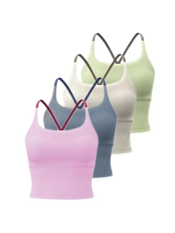 Women's Halter Workout Bra - Backless Cross-Back Sportswear Bra, Strappy Yoga Design, Comfortable Longline Fitted Cut, Multi-Size, Size Up for Room, Low-Impact Gym Activewear