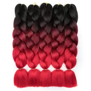 Ombre Braiding Hair Synthetic  Braids Hair Extensions Good  High Temperature Fiber Afro Crochet Twist Weave Hair 24 inch 500 Gram 5  Weave 3 Tone Color Black/Burgundy/Red