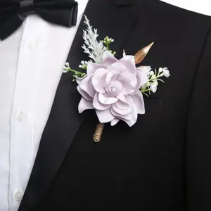 1 pc Western Wedding Rose Boutonniere, Forest Style Outdoor Men's Suit Lapel Flower, Guest Groom Decoration, Realistic Fake Bouquet
