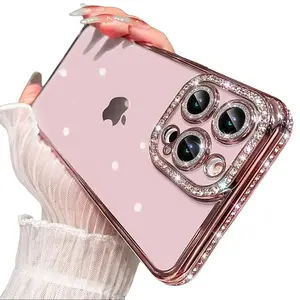 Clear Glitter Sparkly Rhinestone Phone Case for iPhone 11-16 Pro Max Plus with Camera Protector Slim Cute for Women Girls Crystal Casing Wireless Charging Compatible